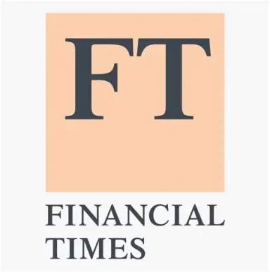 Logo of the Financial Times with the letters "FT" in bold on a pink background.