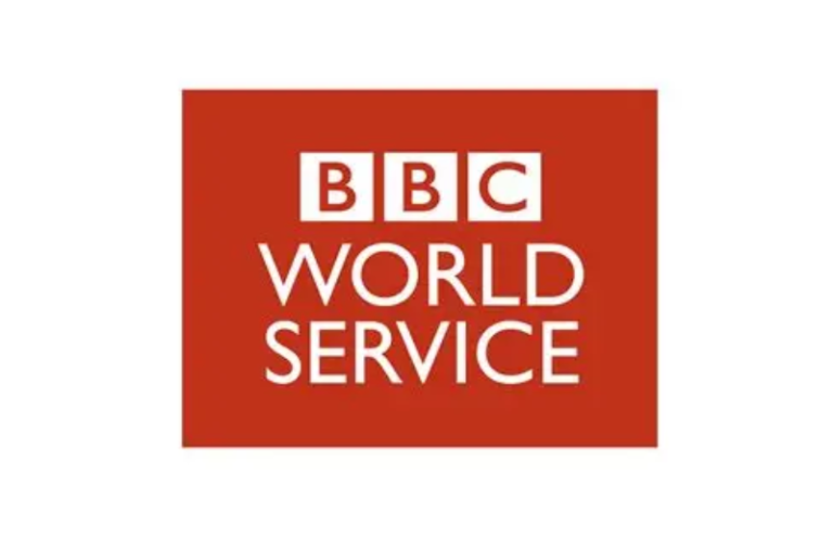 BBC World Service BBC World Service logo on a red background.
