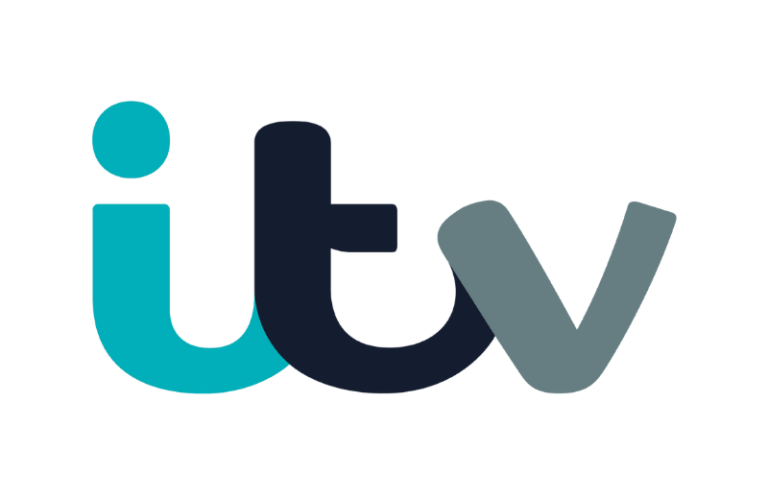 ITV ITV logo featuring stylised text with turquoise, black, and grey colours.